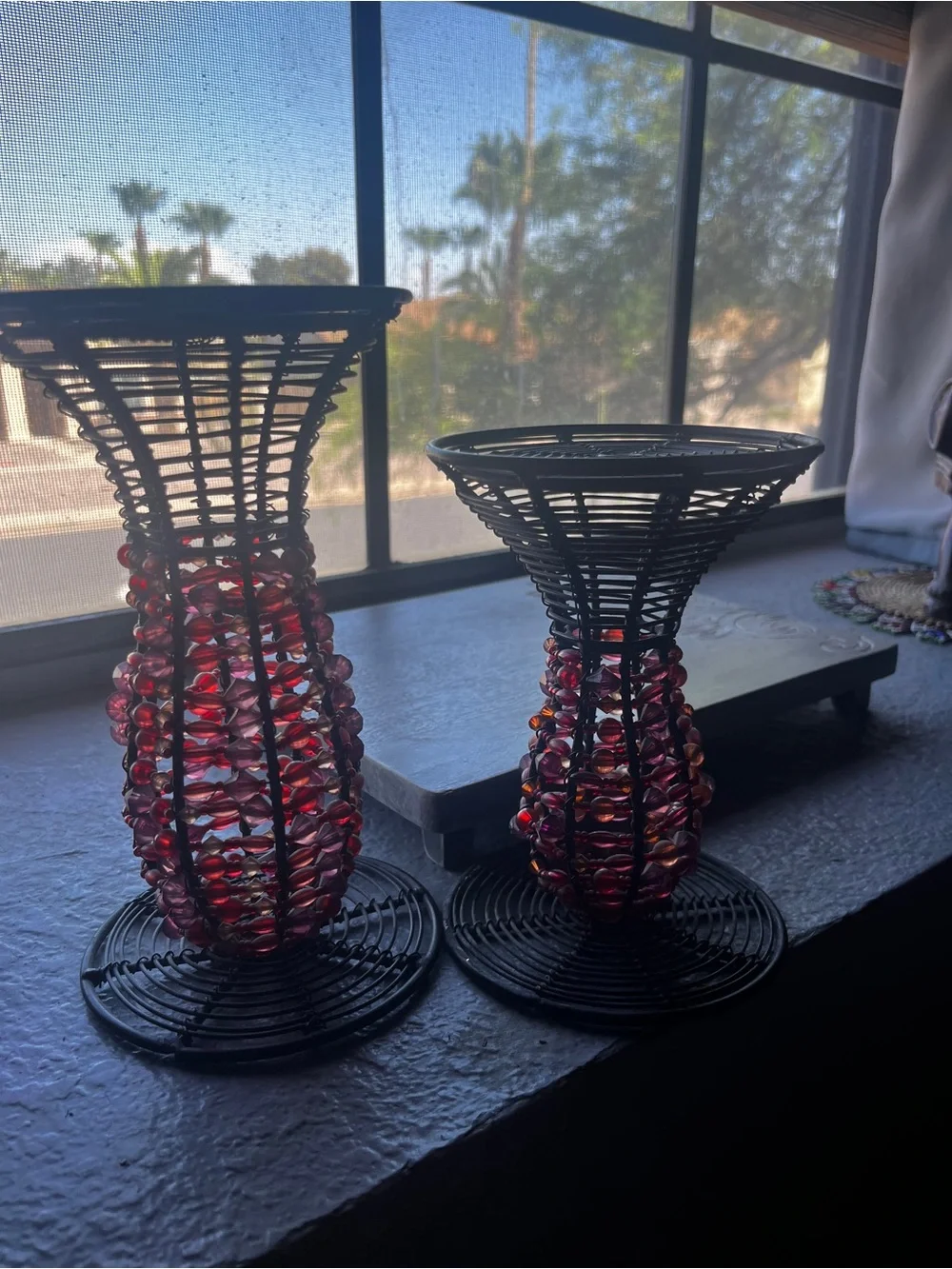 Handmade Black Candle stands with Red Bead Accents - Home Accents